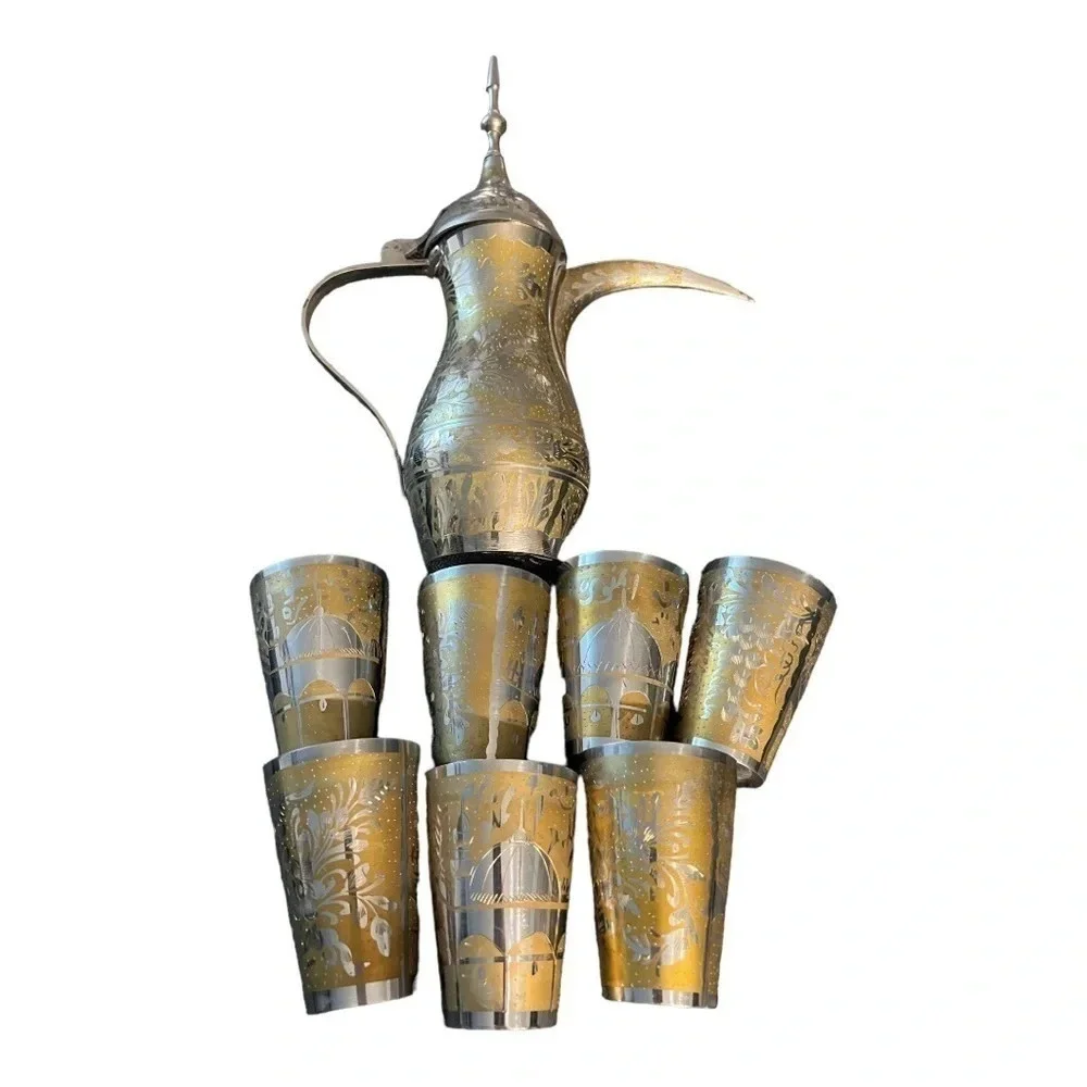 Vintage etched coffee pot with cups